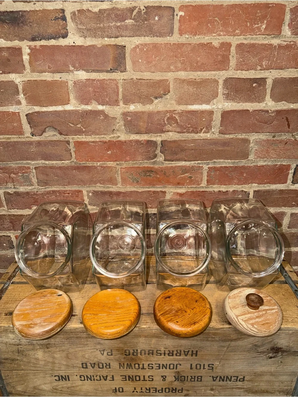 Set of 4 Kitchen Glass Storage Jars with Wood Lids Seal Baking Ingredients